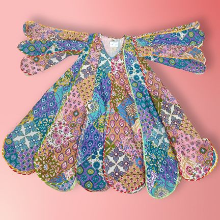 6-7 Year Meher Multi Printed Cotton Girls Dress 38" Long Jalabiya