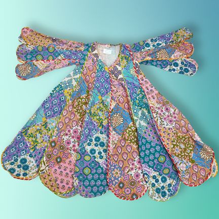 6-7 Year Meher Multi Printed Cotton Girls Dress 38" Long Jalabiya