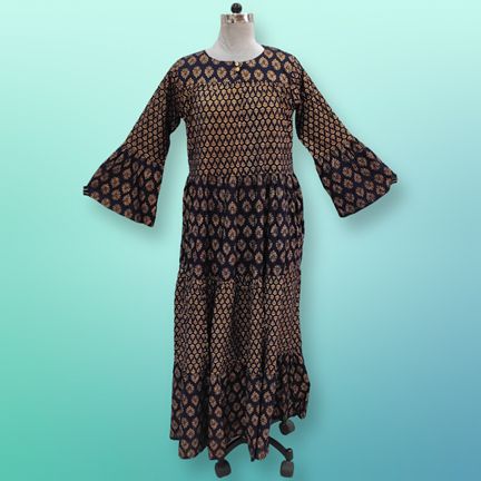 L/XL Moon Gold Printed Dress 57" Long Jalabiya