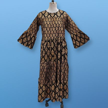 L/XL Moon Gold Printed Dress 57" Long Jalabiya