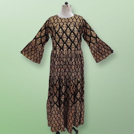 L/XL Moon Gold Printed Dress 57" Long Jalabiya