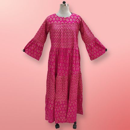 L/XL Moon Gold Printed Dress 57" Long Jalabiya