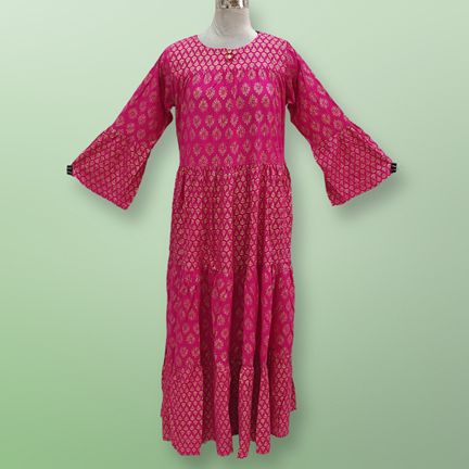 S/M Moon Gold Printed Dress 57" Long Jalabiya