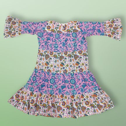 2-3 Year Moon Pink Printed Cotton Girls Dress 30" Long Jalabiya