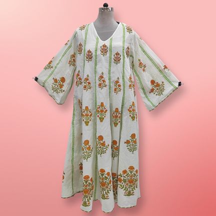 S/M Meher Printed Cotton Dress 57" Long Jalabiya