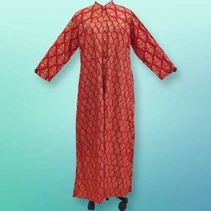 L/XL Honey Golden Printed Rayon Dress 57" Long Jalabiya