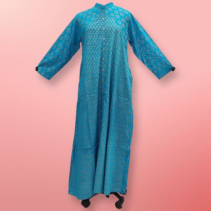 S/M Honey Golden Printed Rayon Dress 57" Long Jalabiya