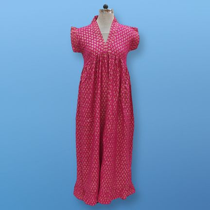 XS-S Amani Gold Print Cotton Dress 54" Short Sleeves Jalabiya