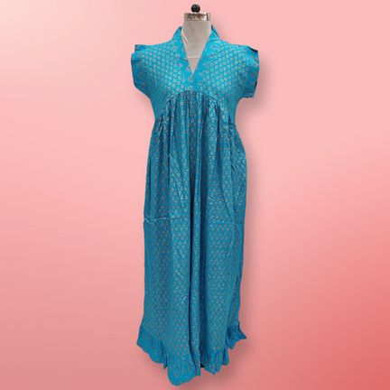 XS-S Amani Gold Cotton Dress 54" Short Sleeves Jalabiya