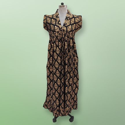 XS-S Amani Gold Cotton Dress 54" Short Sleeves Jalabiya