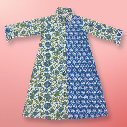 4-5 Year Singapore Blue Printed Cotton Girls Dress 34" Long Jalabiya