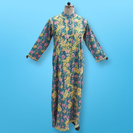 S/M Sofi Embroidery Printed Cotton Dress 57" Long Jalabiya