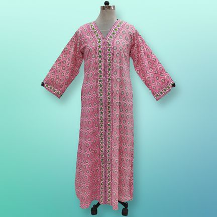 S-M Aafia Printed Cotton Dress 57" Long Jalabiya