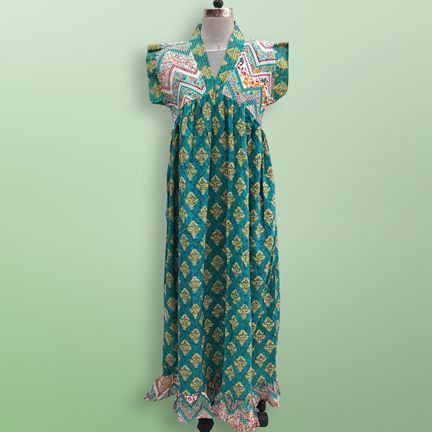 L/XL Amani Printed Cotton Dress 57" Short Sleeves Jalabiya