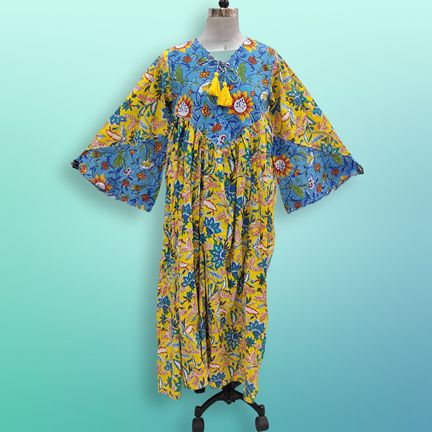 2XL/3XL Naira Printed Cotton Dress 57" Long Jalabiya