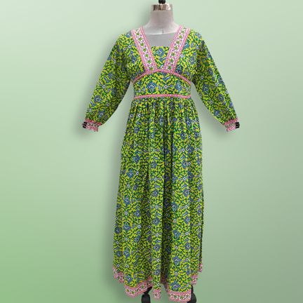 L/XL Haima Printed Cotton Dress 57" Long Jalabiya