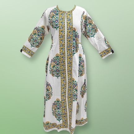 S/M Bhopali Printed Cotton Dress 57" Long Jalabiya