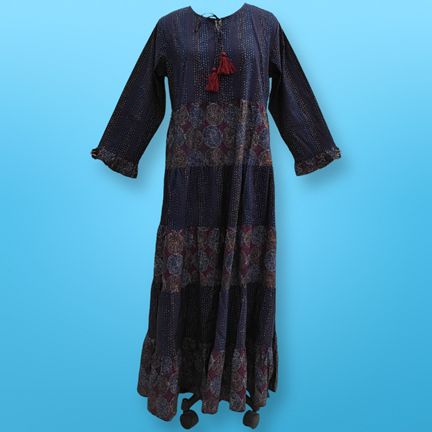 S-M Razia Printed Cotton Dress 57" Long Jalabiya