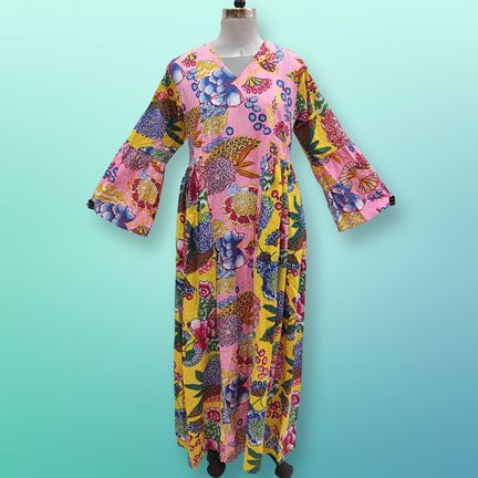 S/M Saida Printed Cotton Dress 57" Long Jalabiya