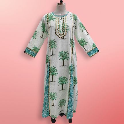 2XL/3XL Ejlal Printed Cotton Dress 57" Long Jalabiya