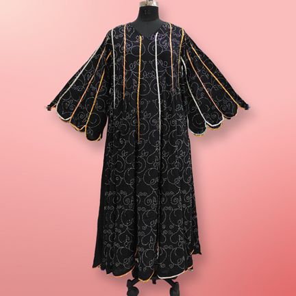 L/XL Meher Crystal Black Printed Cotton Dress 57" Long Jalabiya