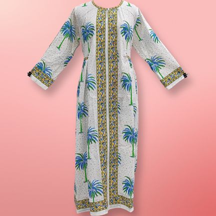 L/XL Bhopali Printed Cotton Dress 57" Long Jalabiya