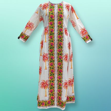 S/M Bhopali Printed Cotton Dress 57" Long Jalabiya