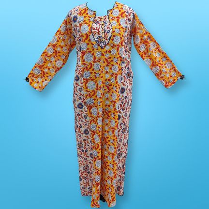 S/M Goya Printed Cotton Dress 57"Long Sleeves Jalabiya