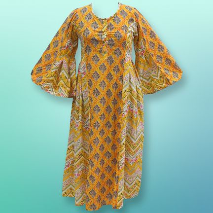 L/XL Mahdis Printed Cotton Dress 57" Long Jalabiya