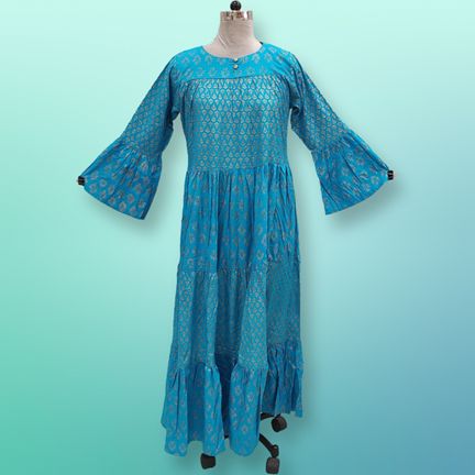 L/XL Moon Gold Printed Dress 57" Long Jalabiya