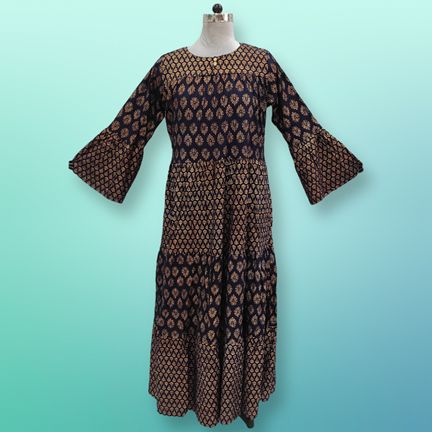 S/M Moon Gold Printed Dress 57" Long Jalabiya