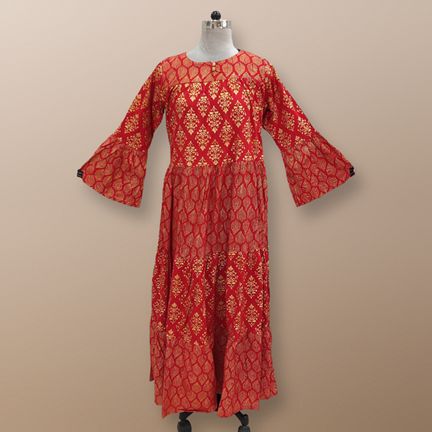 S/M Moon Gold Printed Dress 57" Long Jalabiya