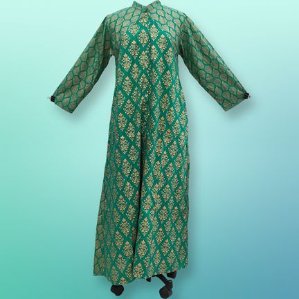 S/M Honey Golden Printed Rayon Dress 57" Long Jalabiya