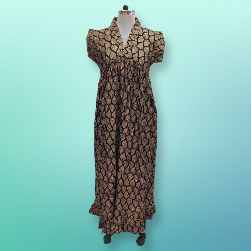 L-XL Amani Gold Cotton Dress 57" Short Sleeves Jalabiya