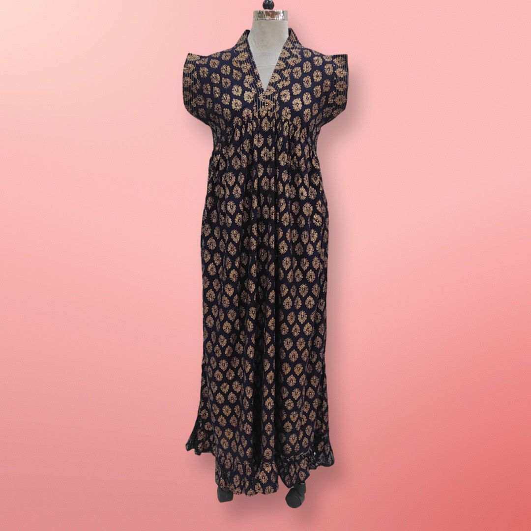 L-XL Amani Gold Cotton Dress 57" Short Sleeves Jalabiya