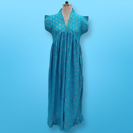 XS-S Amani Gold Print Cotton Dress 54" Short Sleeves Jalabiya