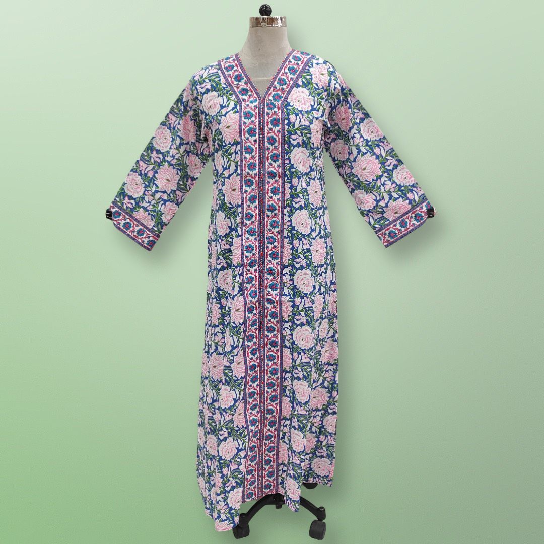 L/XL Aafia Printed Cotton Dress 56" Long Jalabiya