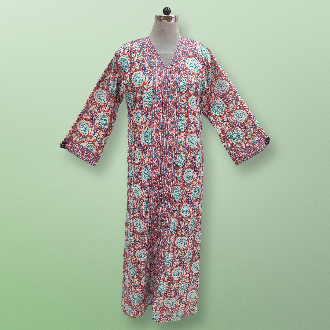 L/XL Aafia Printed Cotton Dress 56" Long Jalabiya