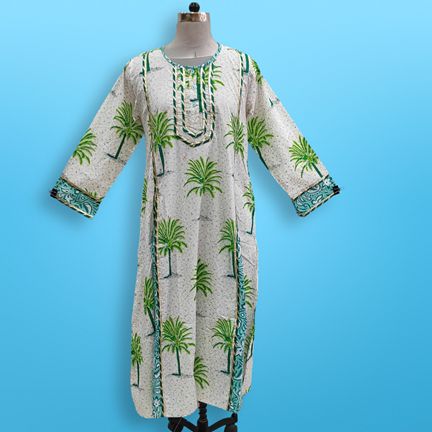 S/M Ejlal Printed Cotton Dress 57" Long Jalabiya