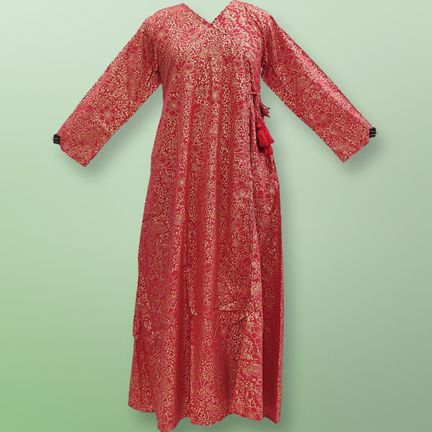 S/M Qifa Gold Printed Cotton Dress 57" Long Jalabiyas