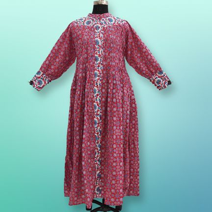 S/M  Aafreen Printed Cotton Dress 57" Long Jalabiya