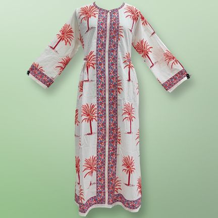 2XL/3XL Bhopali Printed Cotton Dress 57" Long Jalabiya