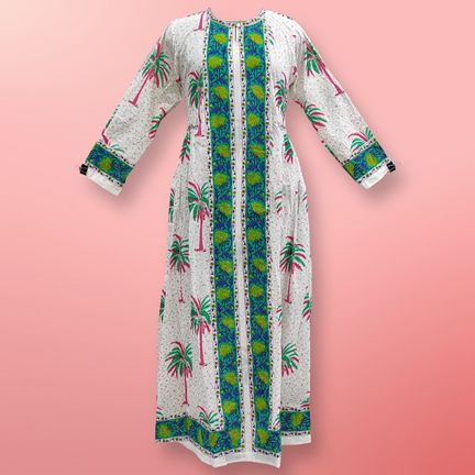 XS/S Bhopali Printed Cotton Dress 57" Long Jalabiya
