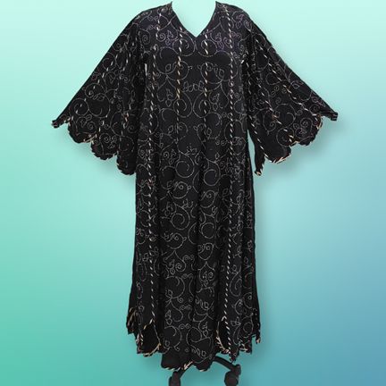 L/XL Meher Crystal Black Cotton Dress 57" Long Jalabiya