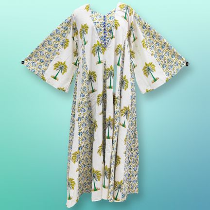 L/XL Payal Printed Cotton Dress 57" Long Jalabiya