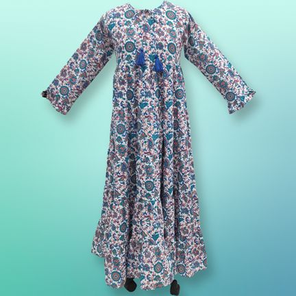 2XL/3XL Razia Orange Printed Cotton Dress 57" Long Jalabiya