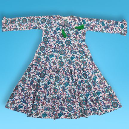 8-9 Year Razia Orange Printed Cotton Girls Dress 38" Long Jalabiya