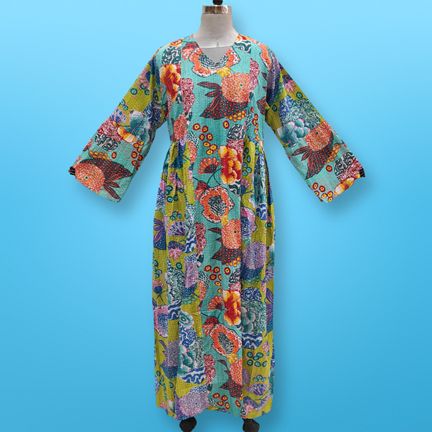 S/M Saida Printed Cotton Dress 57" Long Jalabiya