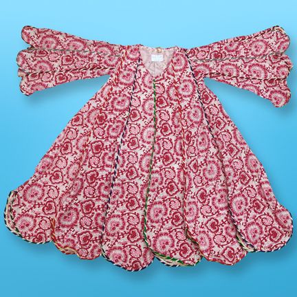 6-7 Year Meher Red Printed Cotton Girls Dress 38" Long Jalabiya