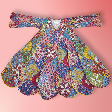 6-7 Year Meher Multi Printed Cotton Girls Dress 38" Long Jalabiya